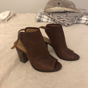 Brown Open-toe Faux Leather Heels